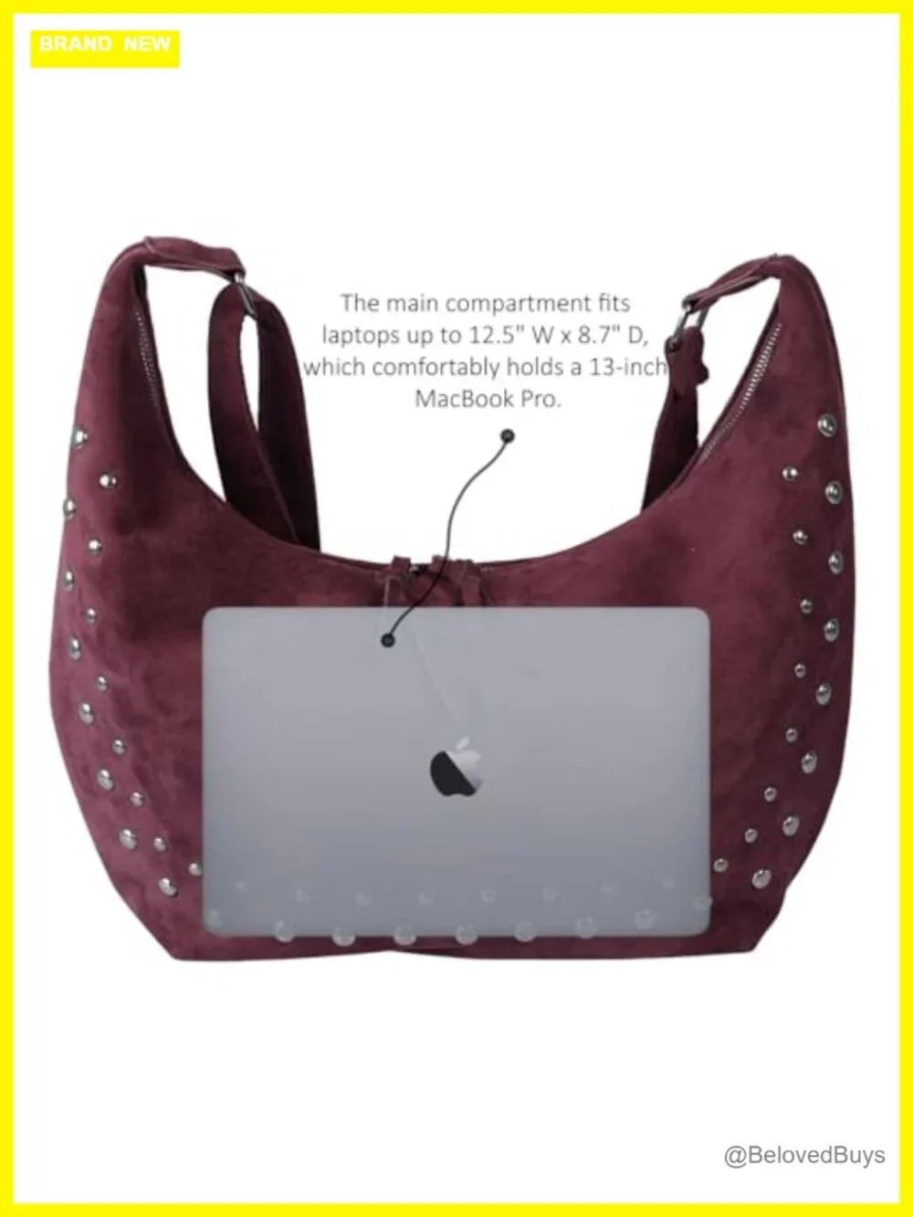Vintage Faux Suede Studded Hobo Bag with Adjustable Strap